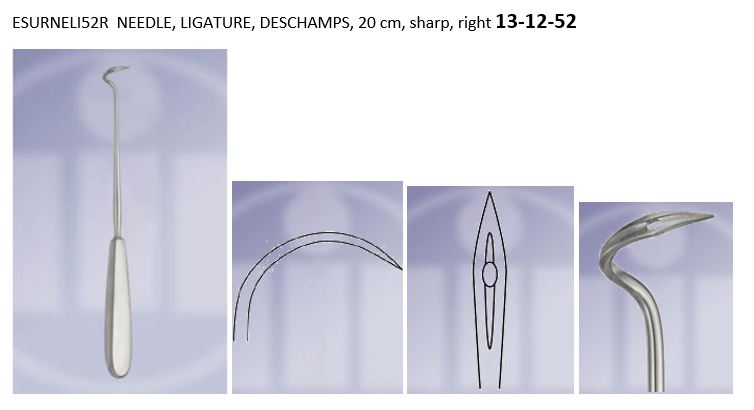 NEEDLE, LIGATURE, DESCHAMPS, 20 cm, sharp, right 13-12-52