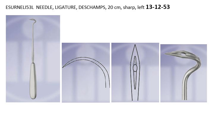 NEEDLE, LIGATURE, DESCHAMPS, 20 cm, sharp, left 13-12-53