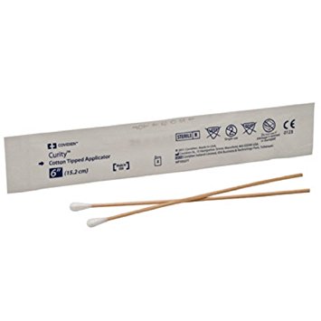 SWAB, cotton tip, wooden stick, 15cm, ste, s.u., w/o tube