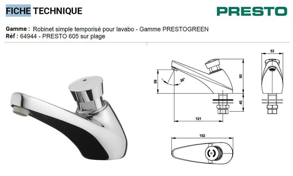 TAP PUSH TYPE self-closing (Presto 64944) M½", cold water