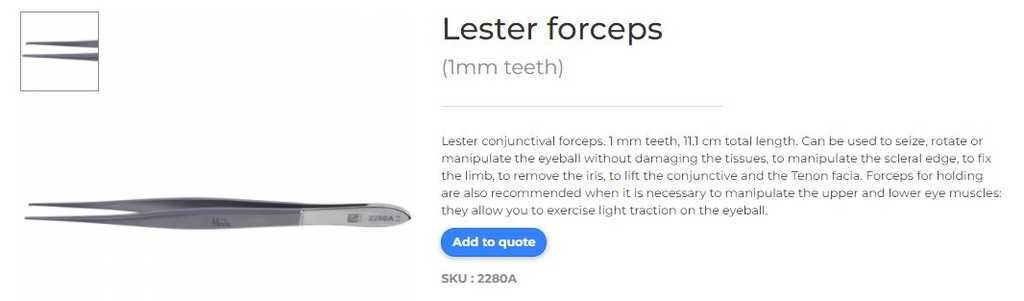 FORCEPS, LESTER, with teeth, H-3290/M-2280A