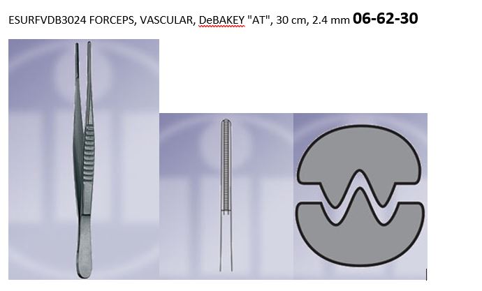 FORCEPS, VASCULAR, DeBAKEY "AT", 30 cm, 2.4 mm 06-62-30