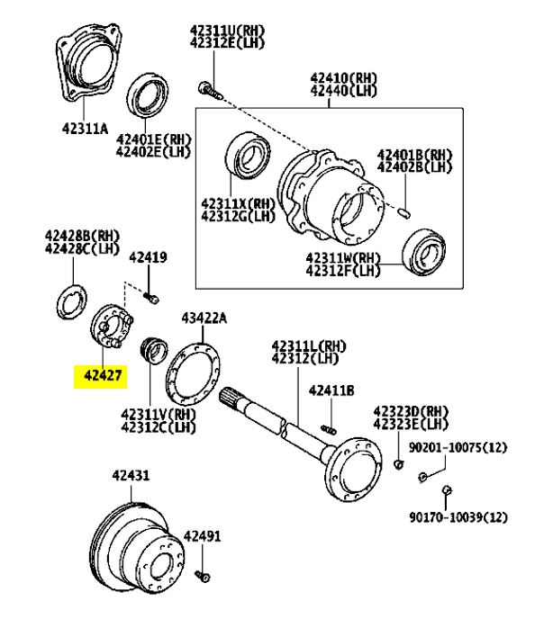 LOCK NUT axle bearing, RR, HZJ78/79