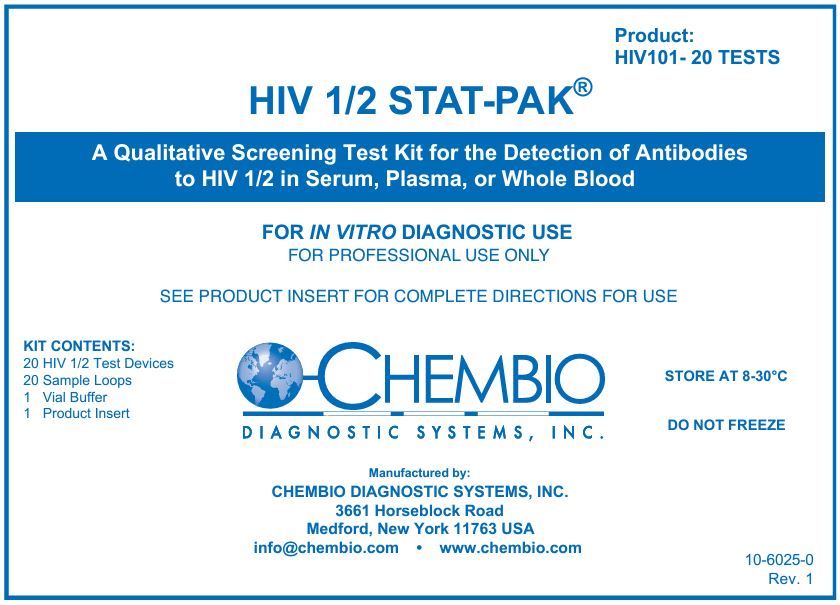 HIV 1 + 2 TEST (STAT-PAK), ser/pl/wb, 1 test, HIV101