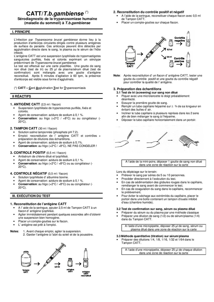 TRYPANOSOMA gambiense TEST (CATT), accessories for 1 test