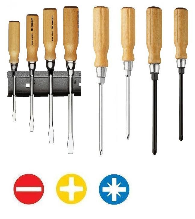 SCREWDRIVERS wood handle, 8 pcs, flat, PH, PZ, AJT.2