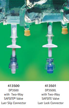 DISPENSING SPIKE, non-vented, 2-W valve+ needleless-connect.