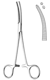 FORCEPS, HAEMOST. R-OCHSNER, 16 cm, curved 1x2teeth 16-13-16