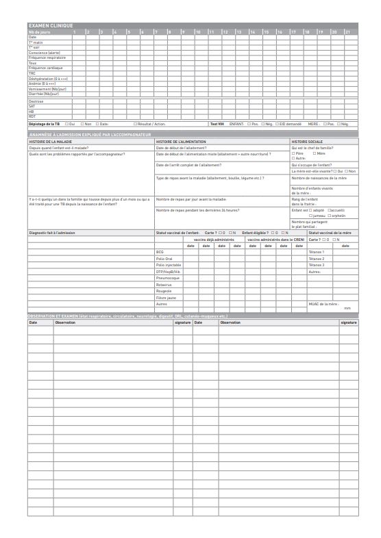 CARD, IN-PATIENT THERAPEUTIC FEEDING, French, A3 r/v 2017