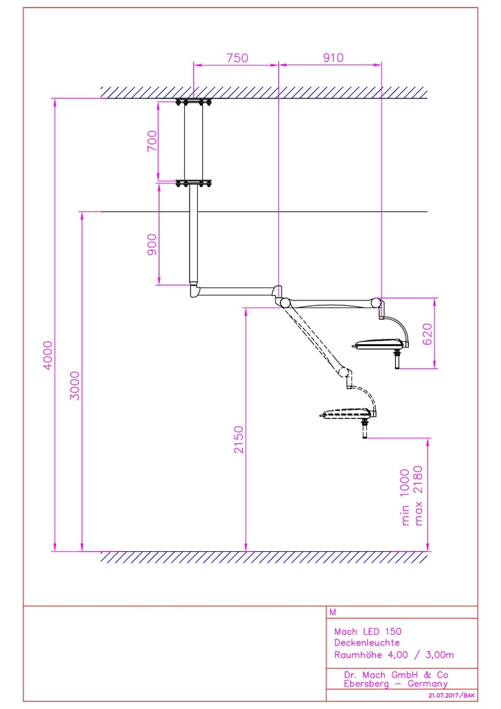 OPERATING LIGHT (Mach LED150FP)+ ceiling fix., 35W, 3.5-4m