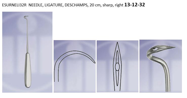 NEEDLE, LIGATURE, DESCHAMPS, 20 cm, sharp, right 13-12-32