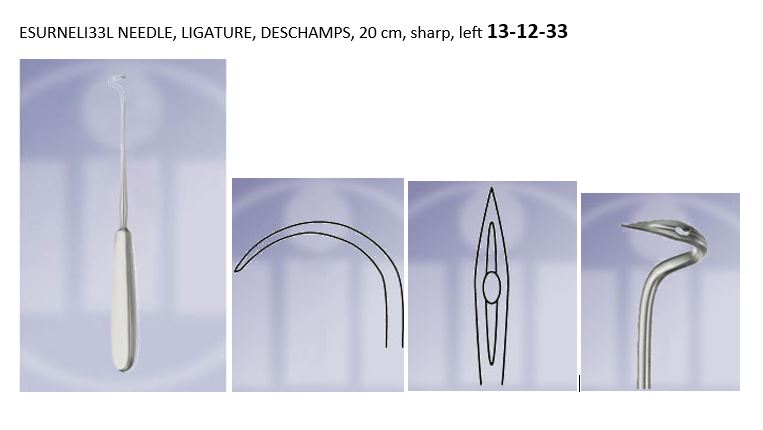 NEEDLE, LIGATURE, DESCHAMPS, 20 cm, sharp, left 13-12-33