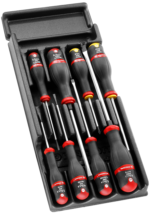 SCREWDRIVERS 8 pcs, 6 flats, 2 PH, MOD.AT1