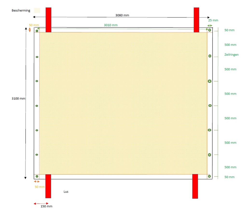 STRAY PROJECTILE PROTECTION MEMBRANE, 320x306cm + fixing