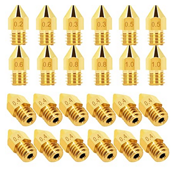 (FDM 3D printer) EXTRUDER NOZZLE, set of 24, 7 sizes