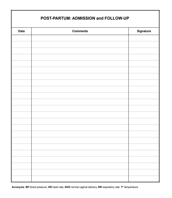 POST-PARTUM ADMISSION & FOLLOW-UP FILE, English, A4 r/v