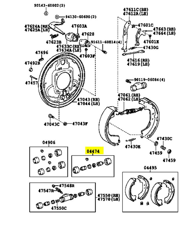 CYLINDER REPAIR KIT DRUM BRAKE, RR, HZJ7#