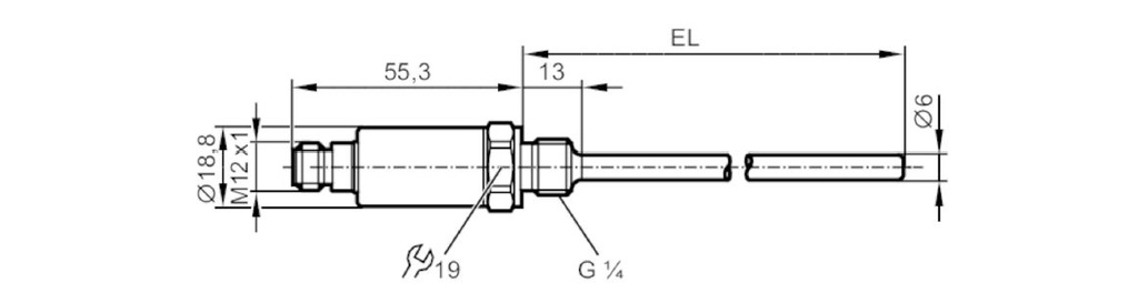 TEMP. TRANSMITTER (IFM TA3155) -50-150°C, 200mm, G ¼ A, M12