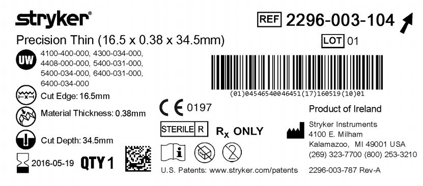 (drill CD3-4-8) OSCILLATING BLADE 16.5x0.38x34.5mm2296003104