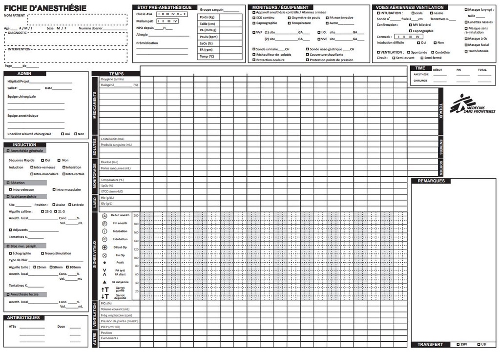 RECORD, ANAESTHESIA french, A3 recto/verso