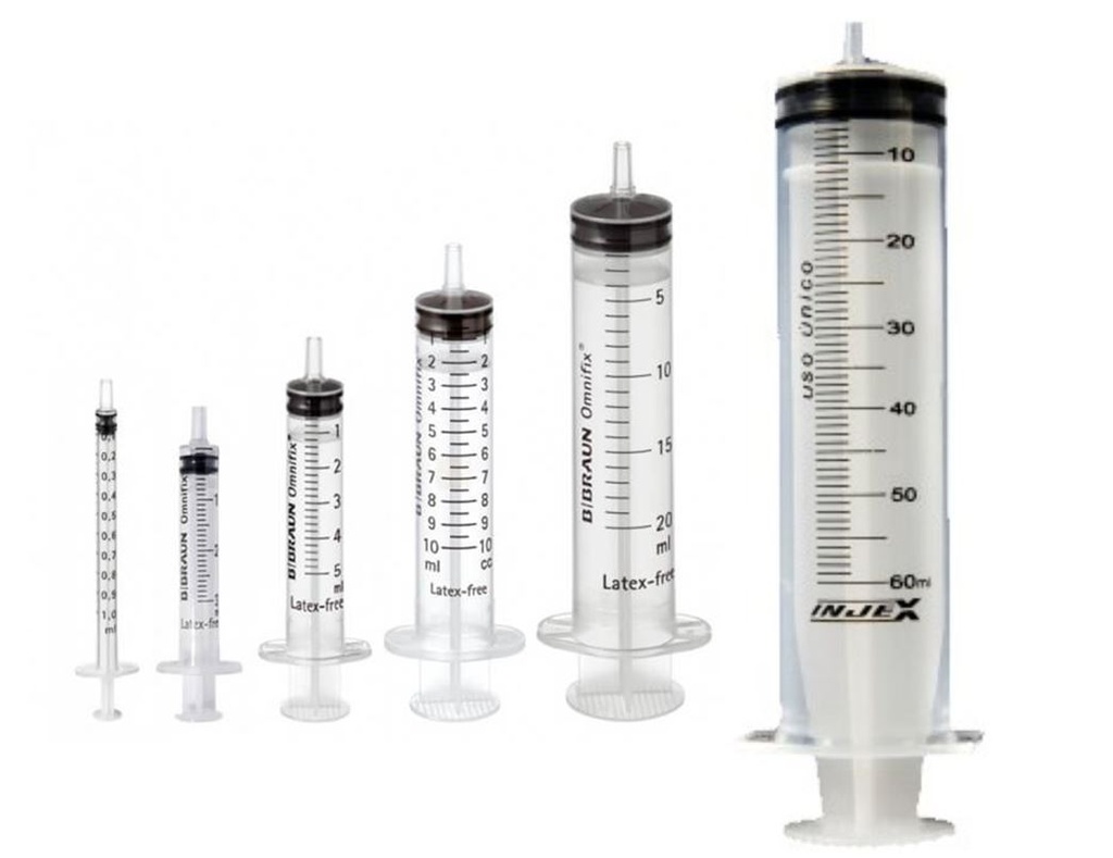 SYRINGE, s.u., Luer, 1 ml, graduated 1/100