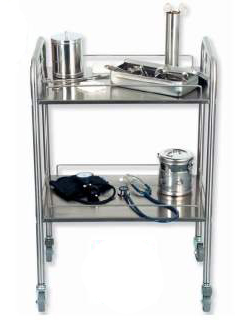 DRESSING TROLLEY, dismountable, 2 shelves + accessories