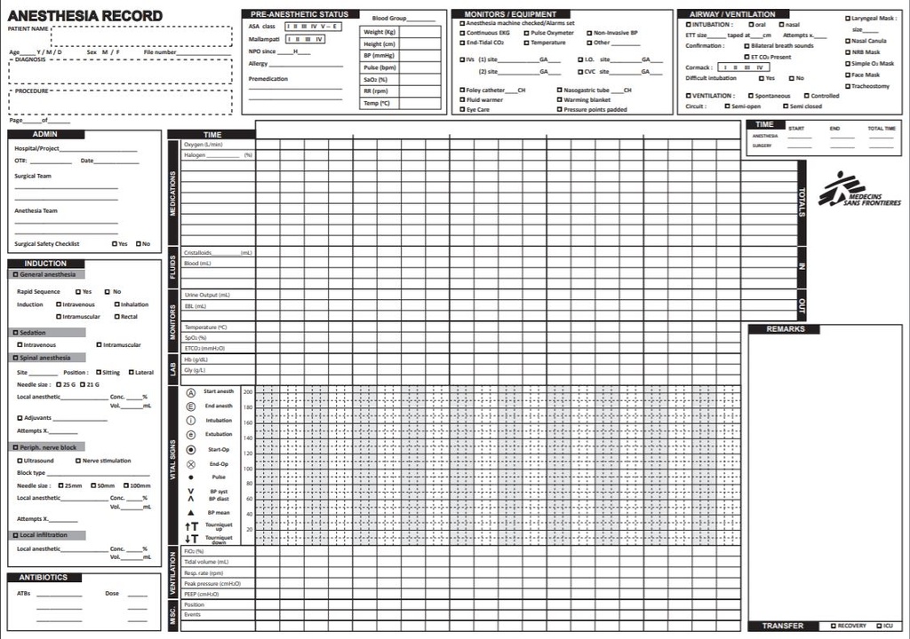 RECORD, ANAESTHESIA english, A3 recto/verso