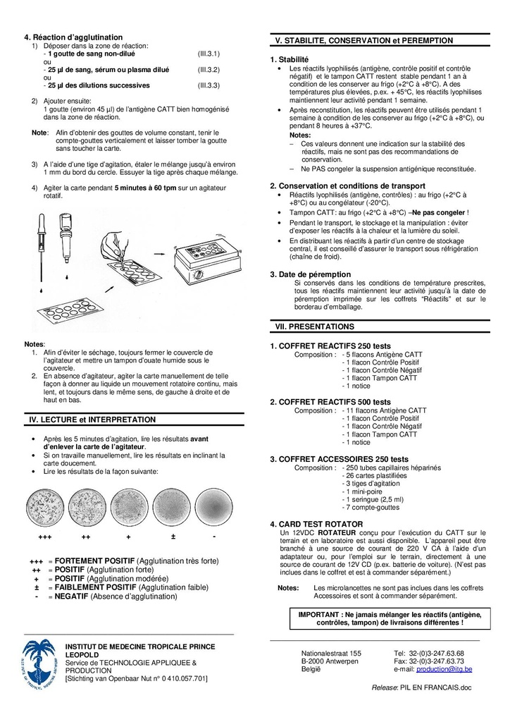 TRYPANOSOMA gambiense TEST (CATT), accessories for 1 test