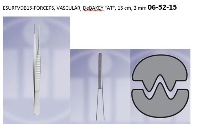 FORCEPS, VASCULAR, DeBAKEY "AT", 15 cm, 2 mm 06-52-15