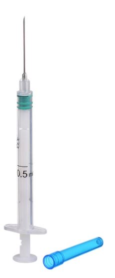 SYRINGE, AUTO-DISABLE with needle, s.u., imm, 0.5 ml