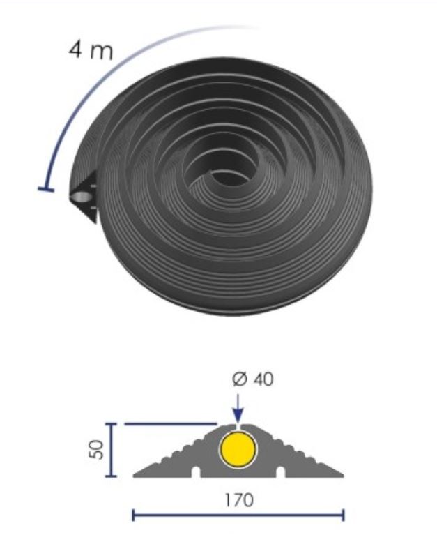 CABLE COVER, rubber, 170x50mm, 4m, for cable Ø 40mm