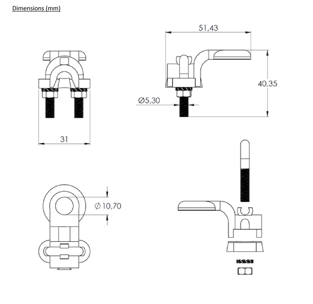 LIGHTNING CONNECTOR, for round conductor on earth bar