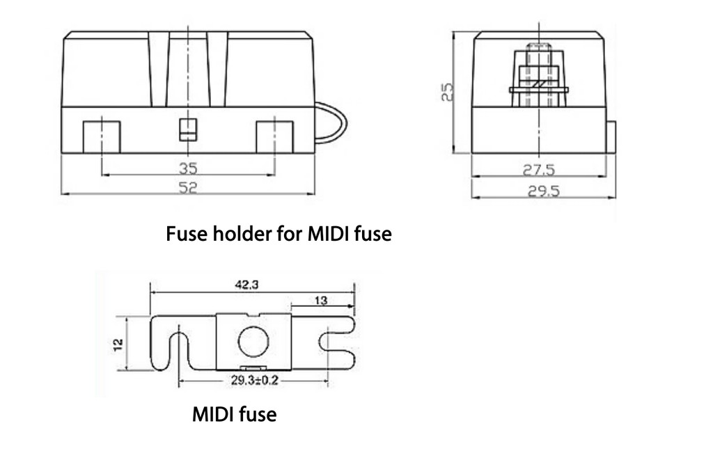 FUSE HOLDER, for type Midi bolt-on fuse