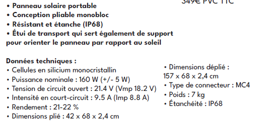SOLAR PANEL (ECOFLOW) 160Wp, Voc 21.4V, Isc 9.5A