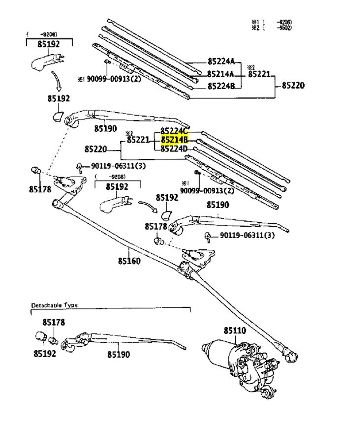 WIPER BLADE windscreen, rubber, for HZJ7#