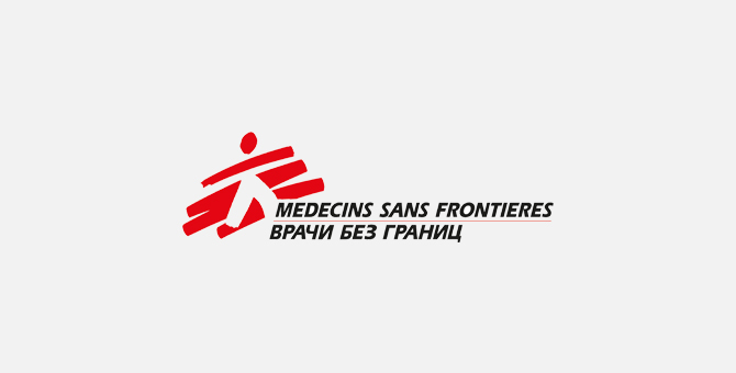 STICKER MSF logo, 6x12cm, Cyrillic