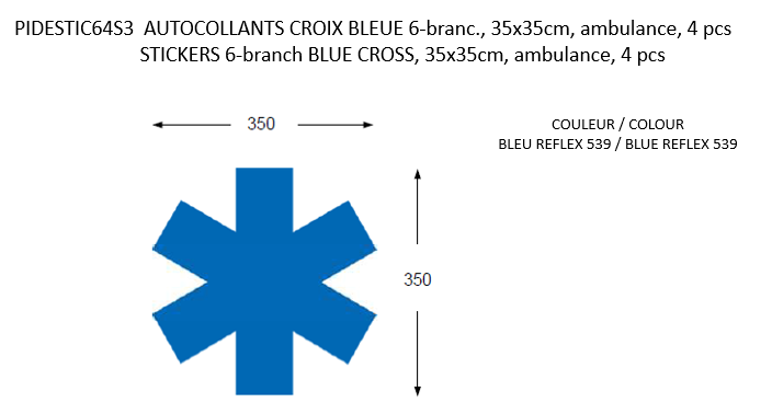 AUTOCOLLANTS CROIX BLEUE 6-branc., 35x35cm, ambulance, 4 pcs