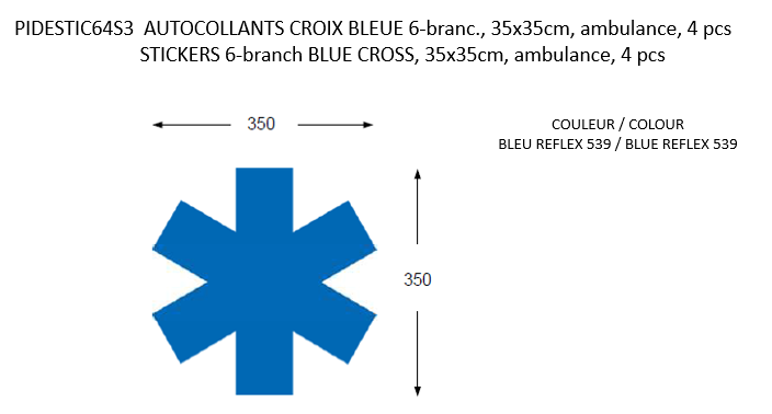 STICKERS 6-branch BLUE CROSS, 35x35cm, ambulance, 4 pcs
