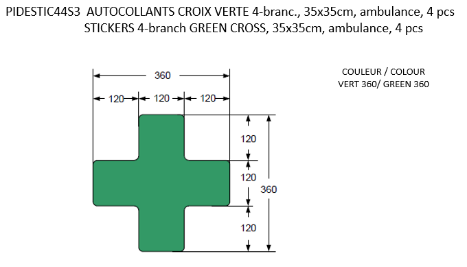 STICKERS 4-branch GREEN CROSS, 35x35cm, ambulance, 4 pcs