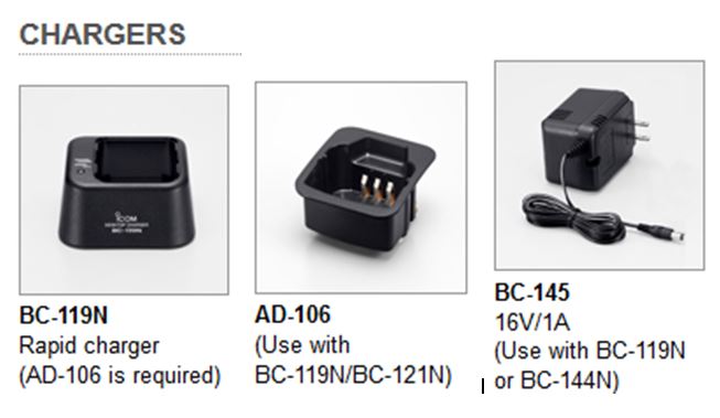 (VHF Icom F3262/3162) CHARGEUR BATTERIE (BC119N) + câble