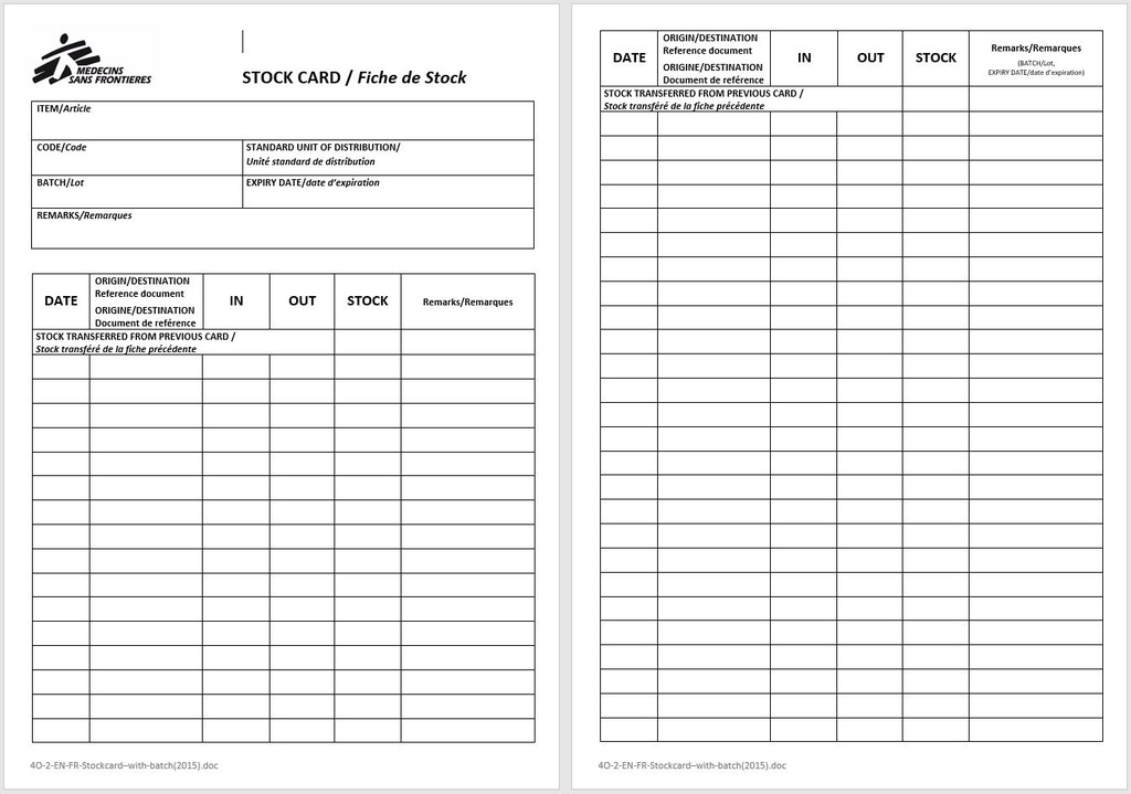 STOCK CARD EN/FR, hardback, A5, recto-verso white, sheet