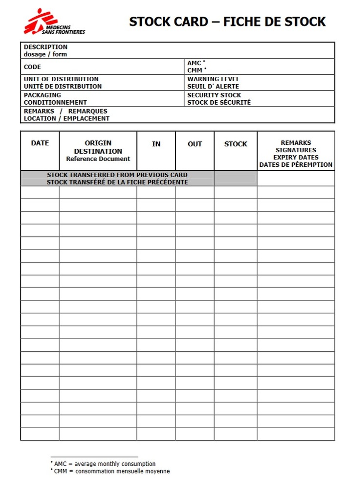 FICHE DE STOCK an/fr, carton, A4, recto-verso blanc, feuille