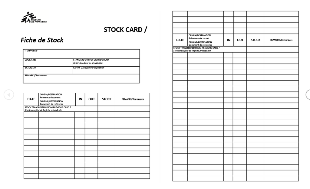 FICHE DE STOCK an/fr, carton, A4, recto-verso blanc, feuille