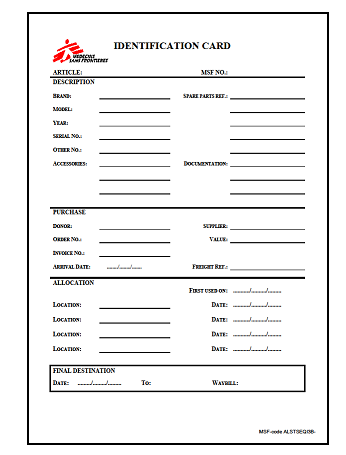 IDENTIFICATION EQUIPEMENT, A4, copiant x2, anglais, fiche