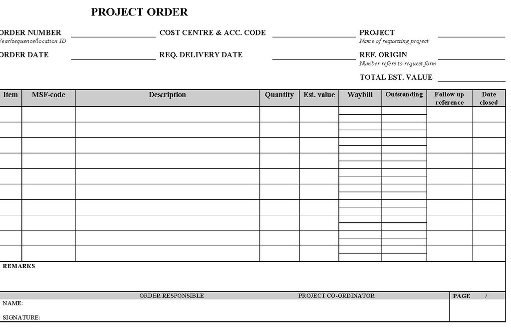 PROJECT ORDER, A4, self-copying x3, English/French, bloc