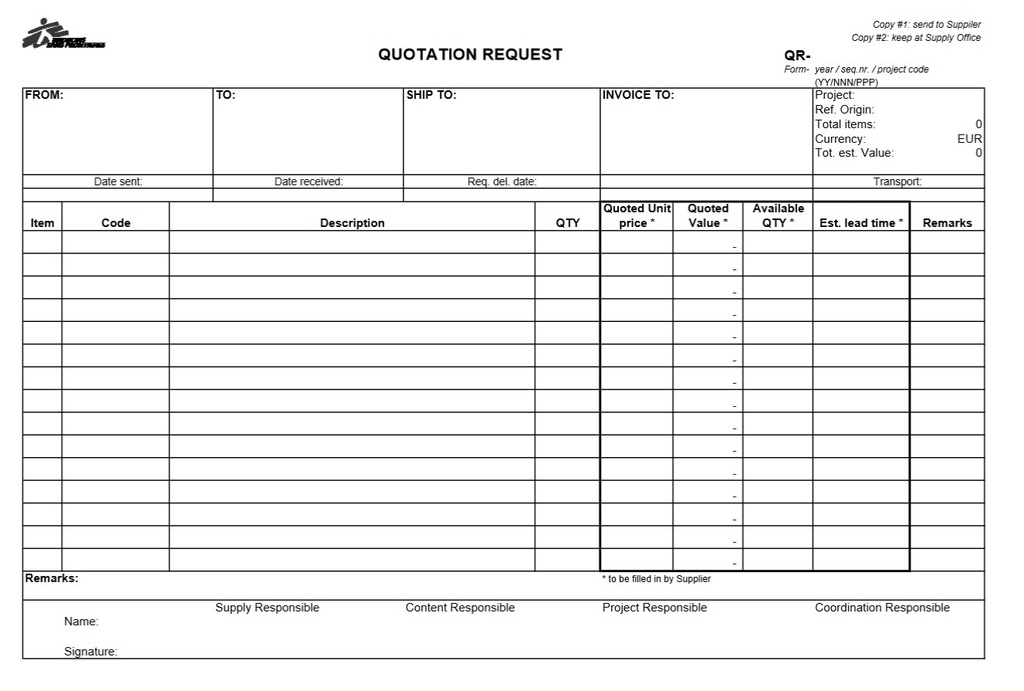 ORDER/QUOT. REQUEST internat., A4, copying x2, English, bloc