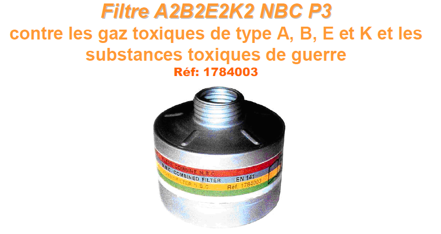 (masque a gaz chlore) FILTRE (ABEK2P3) EN148-1