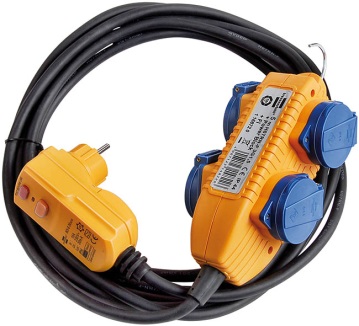 RALLONGE MULTI, 3G2,5²/5m, 4x2P+T/16A/IP44/Schuko + prot.