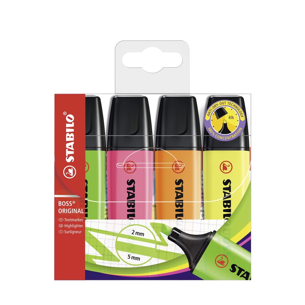 HIGHLIGHTER fluorescent, 4 colours, set