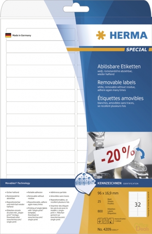 ETIQUETTE ADHÉSIVE 28-32pcs/A4, ±100x20mm, blanc, feuille